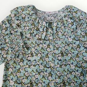 Vineyard Vines Girls‎ 10 Floral Ruffle Collar Blouse Long Sleeve Top Blue Green